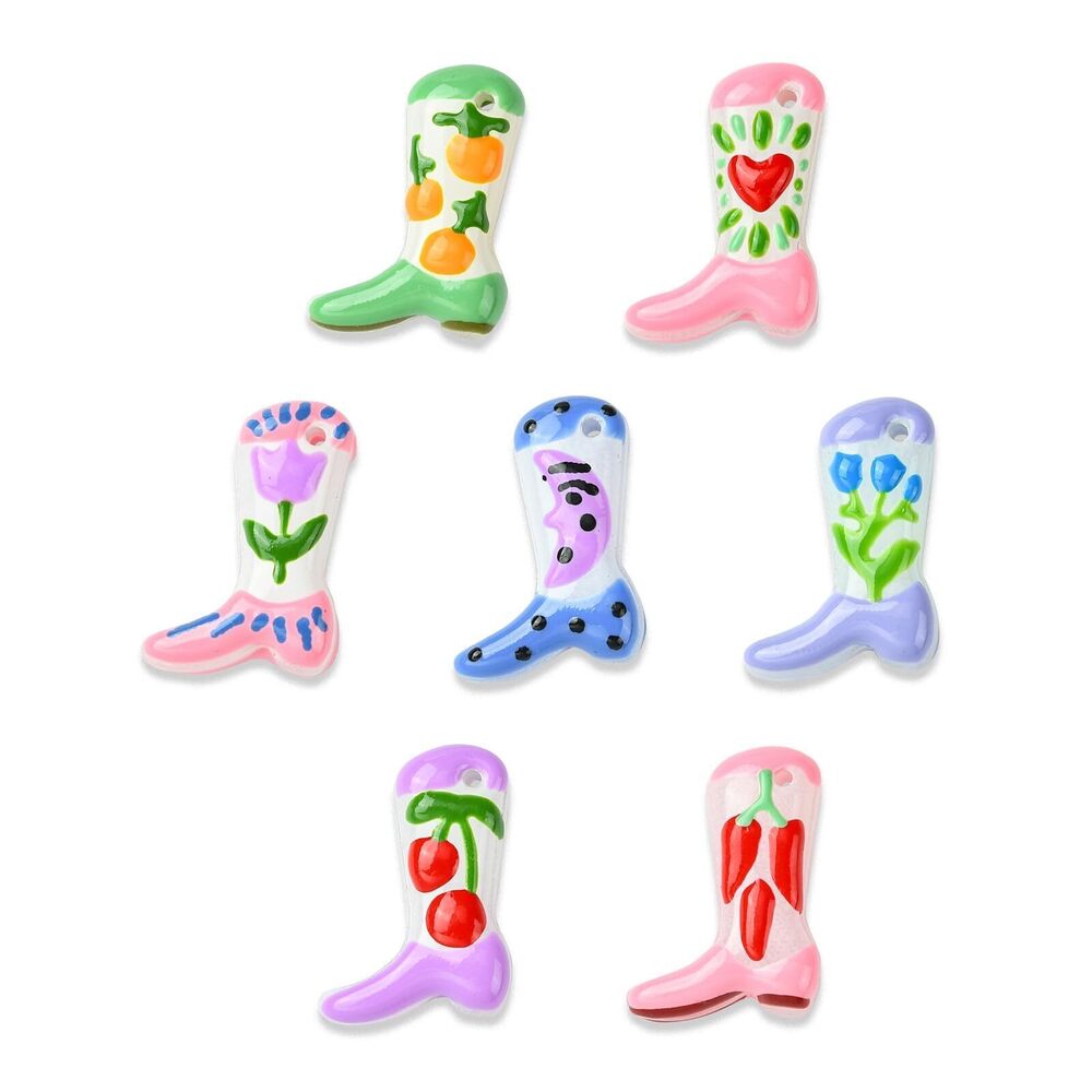 4422 14 pcs 7 Colors Boot Lampwork Charms Flower Cowboy Shoes Glass Charms